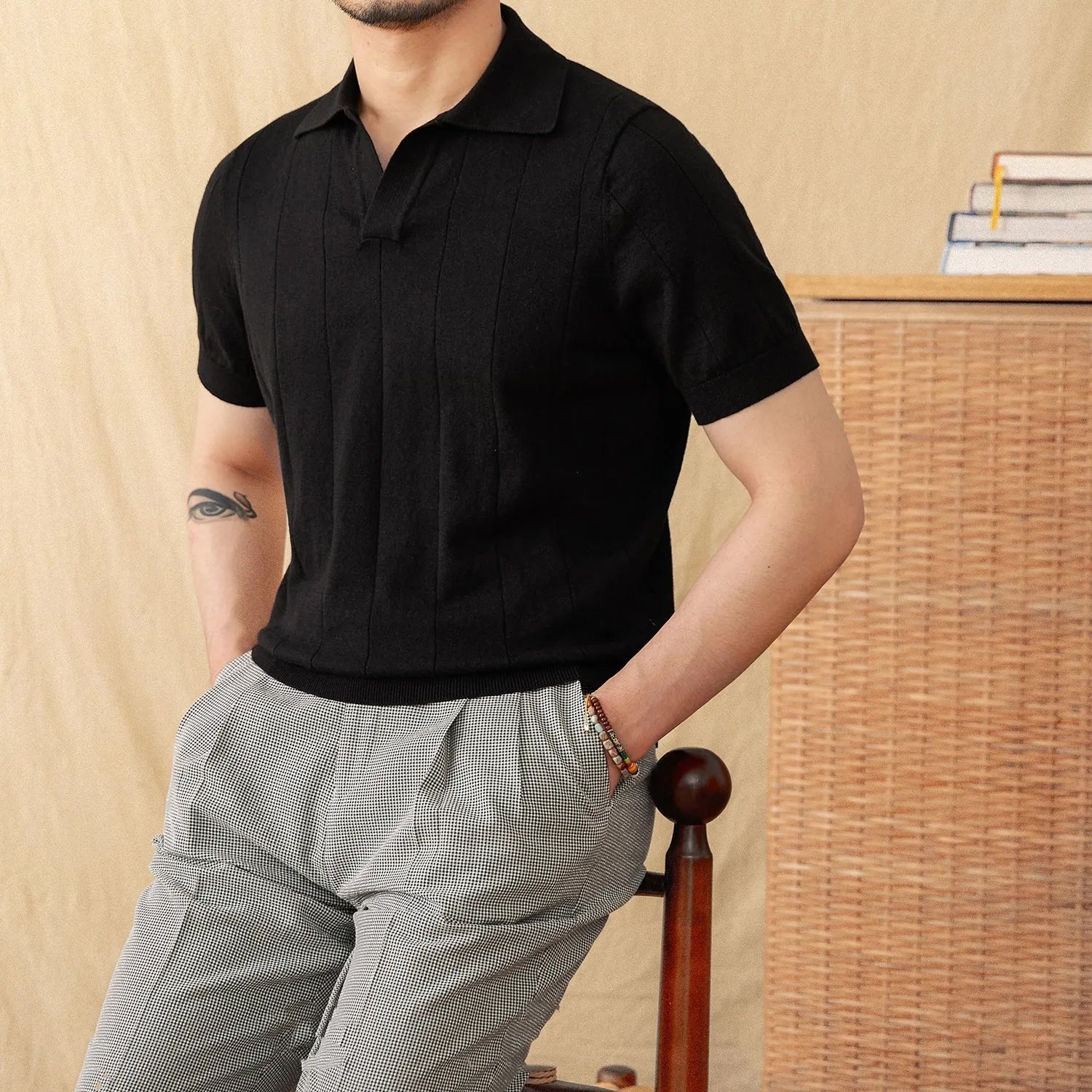 Men's cotton and linen blended polo shirt with seagull collar in multiple colour options