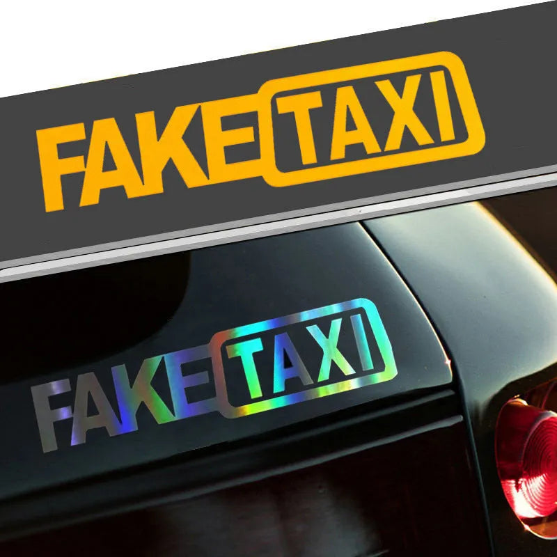 FAKE TAXI waterproof car warning sticker measuring 20cm by 8cm on PET material
