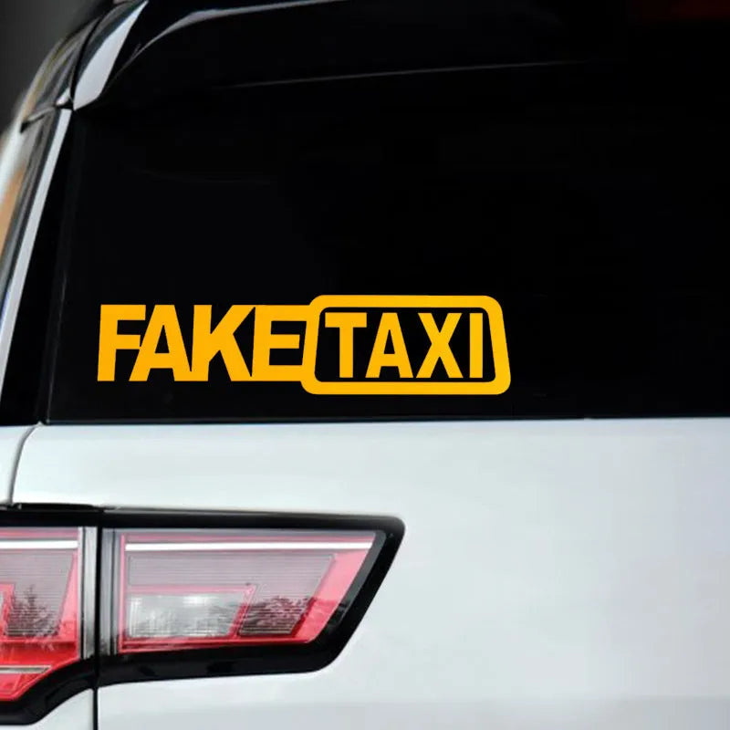 FAKE TAXI waterproof car warning sticker measuring 20cm by 8cm on PET material