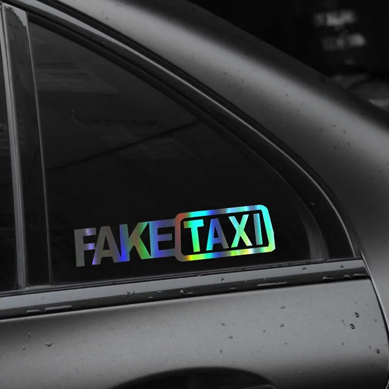 FAKE TAXI waterproof car warning sticker measuring 20cm by 8cm on PET material