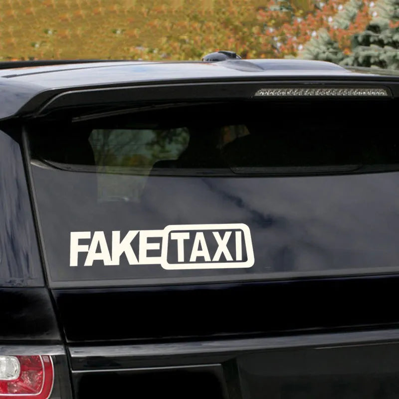 FAKE TAXI waterproof car warning sticker measuring 20cm by 8cm on PET material
