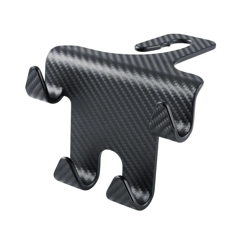 Black ABS plastic car hook and mobile phone bracket organiser for rear seat storage.