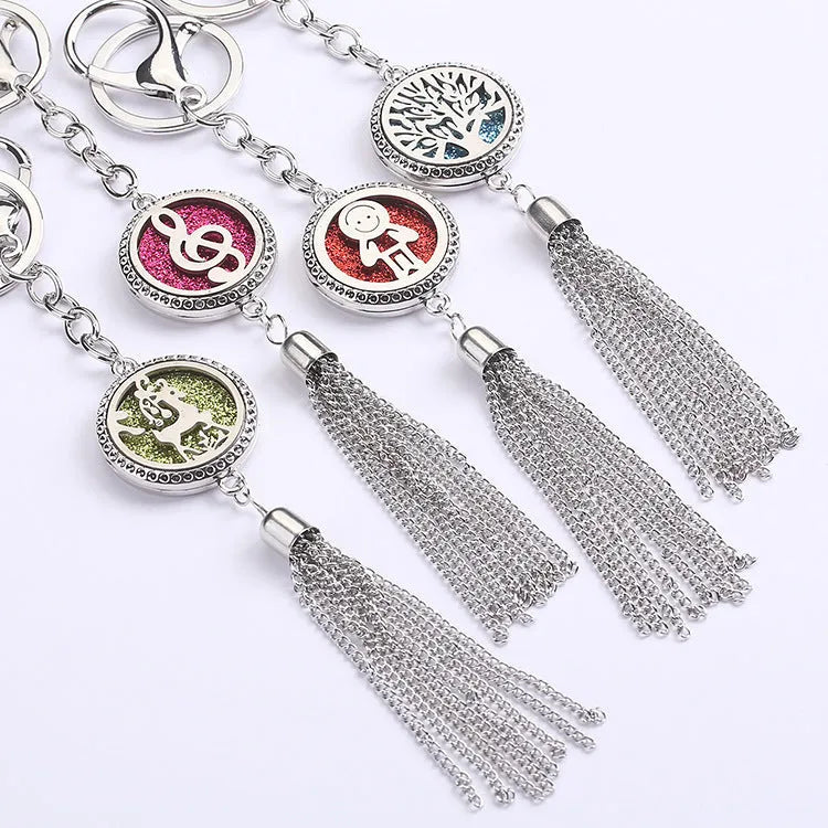 Alloy tassel car aromatherapy pendant on 50cm chain with cotton wicks for essential oils