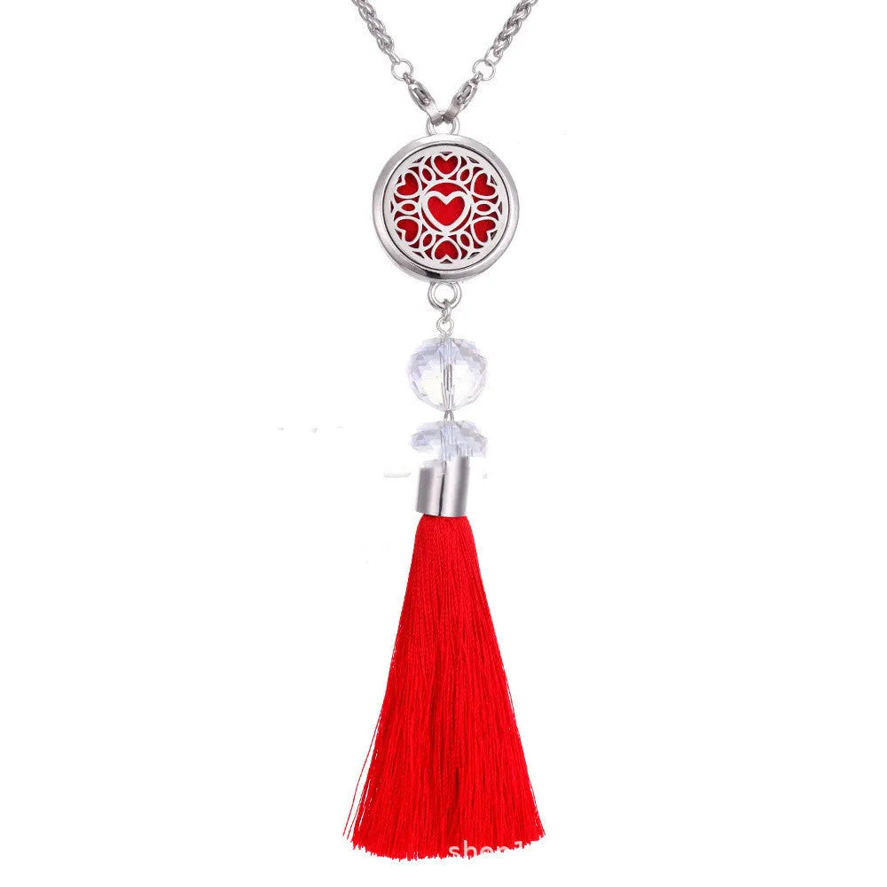 Alloy tassel car aromatherapy pendant on 50cm chain with cotton wicks for essential oils