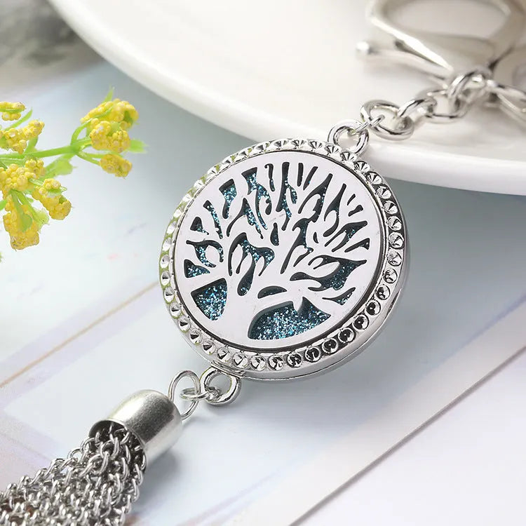 Alloy tassel car aromatherapy pendant on 50cm chain with cotton wicks for essential oils