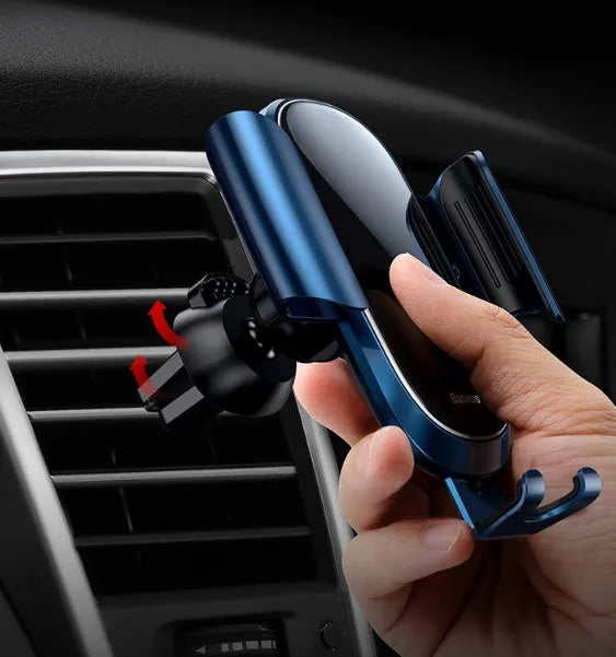 Universal smart car bracket phone holder in black, blue, or silvery mounted on a car dashboard
