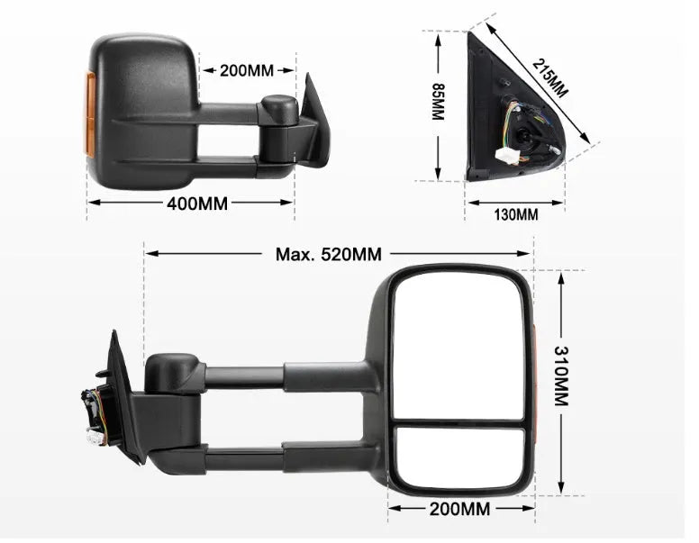 Black electric side mirror with integrated light for Nissan NP300 D23 2015-on
