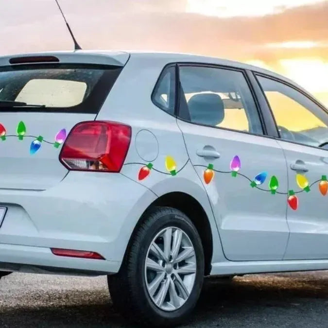 Magnetic Christmas light bulb reflective decal set with 24 bulbs and 12 wires for metal surfaces