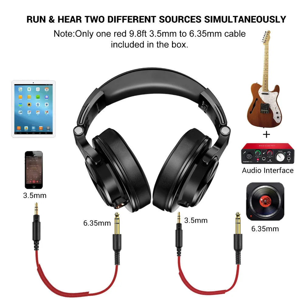 OneOdio over-ear headphones with 40mm drivers in black or red colour