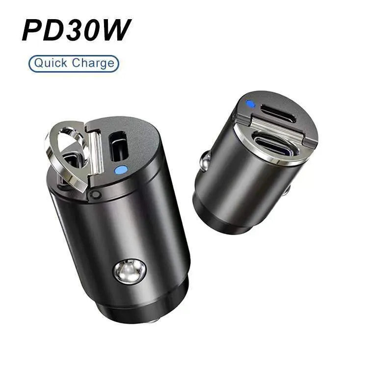 Black car cigarette lighter charger with dual USB ports for vehicle device charging