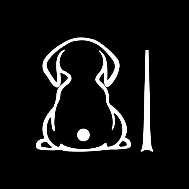 Black dog shadow silhouette vinyl car decal for rear window near wiper, showing body and tail sections.