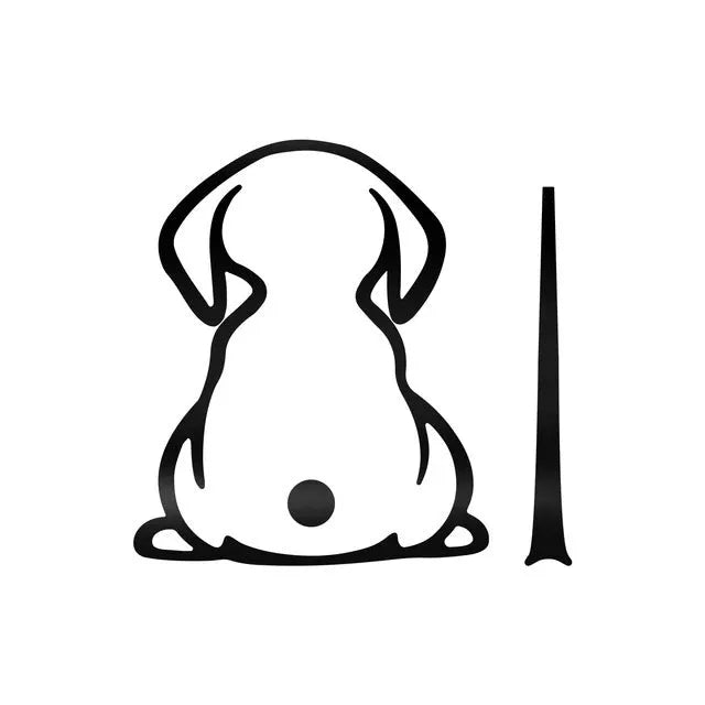 Black dog shadow silhouette vinyl car decal for rear window near wiper, showing body and tail sections.