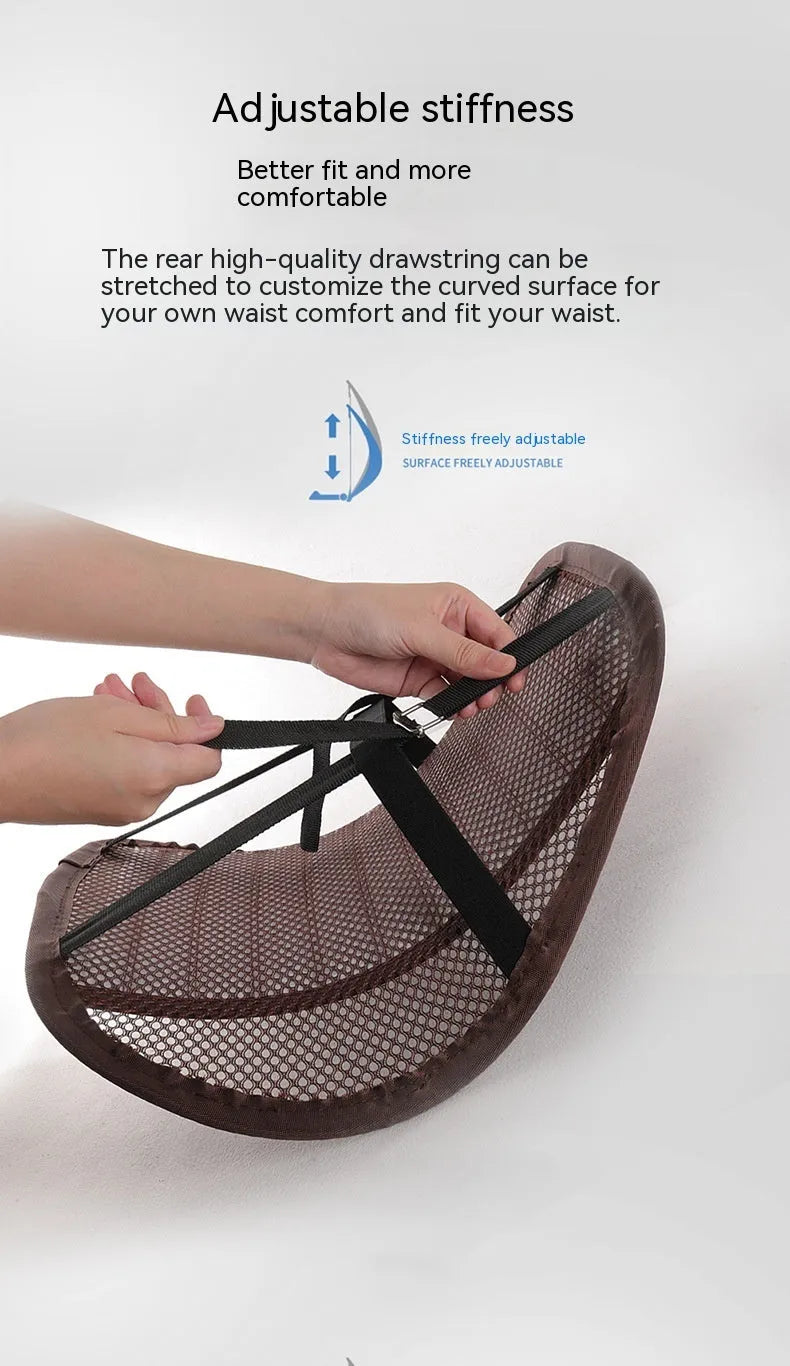 Leather car lumbar support waist back cushion pillow shown in different colours.