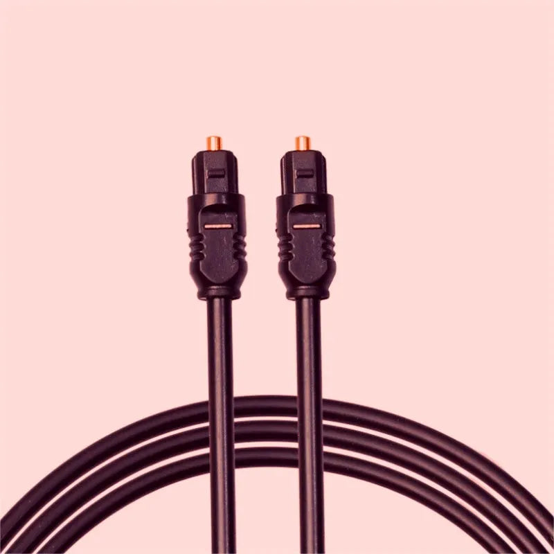 Black 2m Toslink digital audio cable with square optical connectors