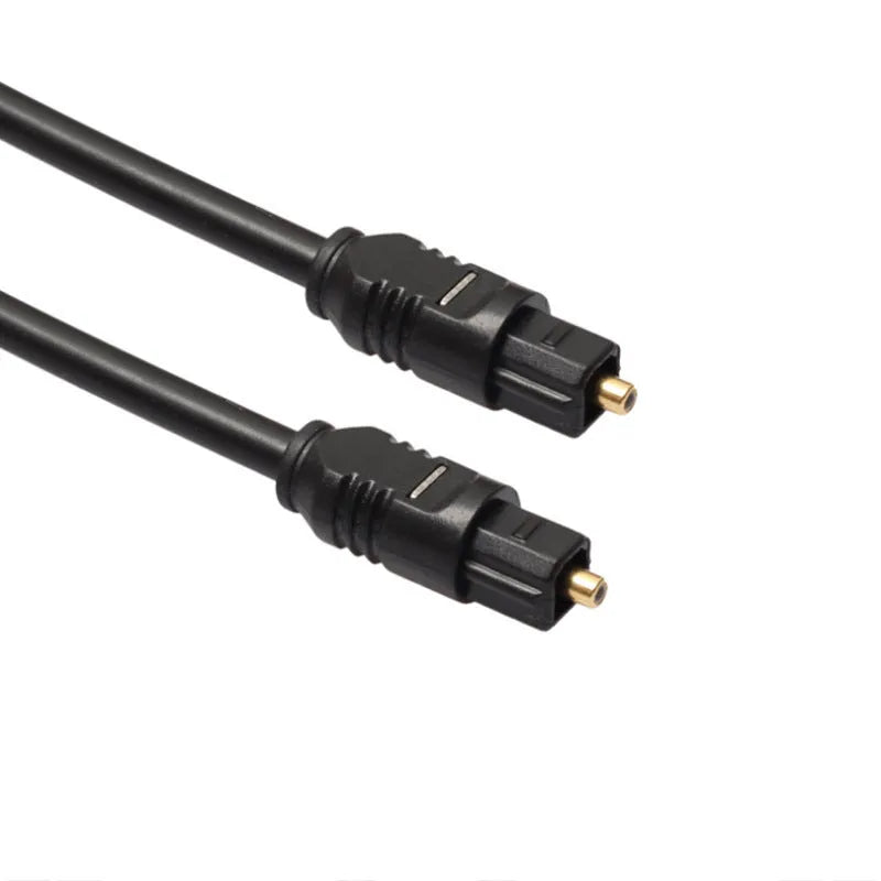 Black 2m Toslink digital audio cable with square optical connectors