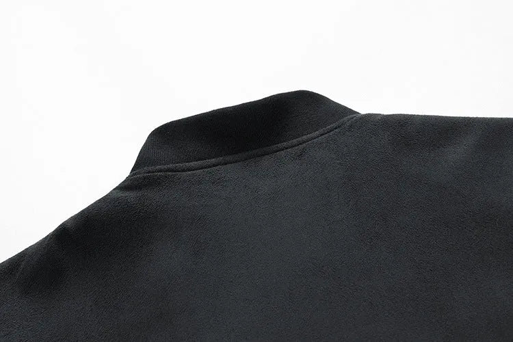 Men's suede stand collar jacket in khaki with double zipper pockets, regular fit, casual autumn coat
