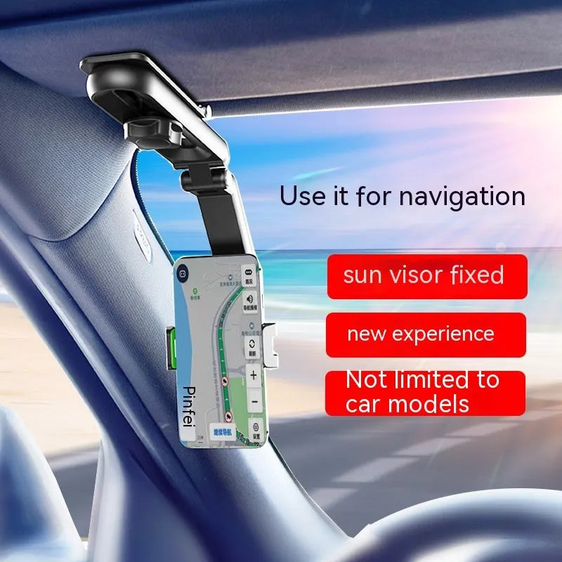 Car mobile phone bracket with clip-on dashboard mounting in black and green colour combination