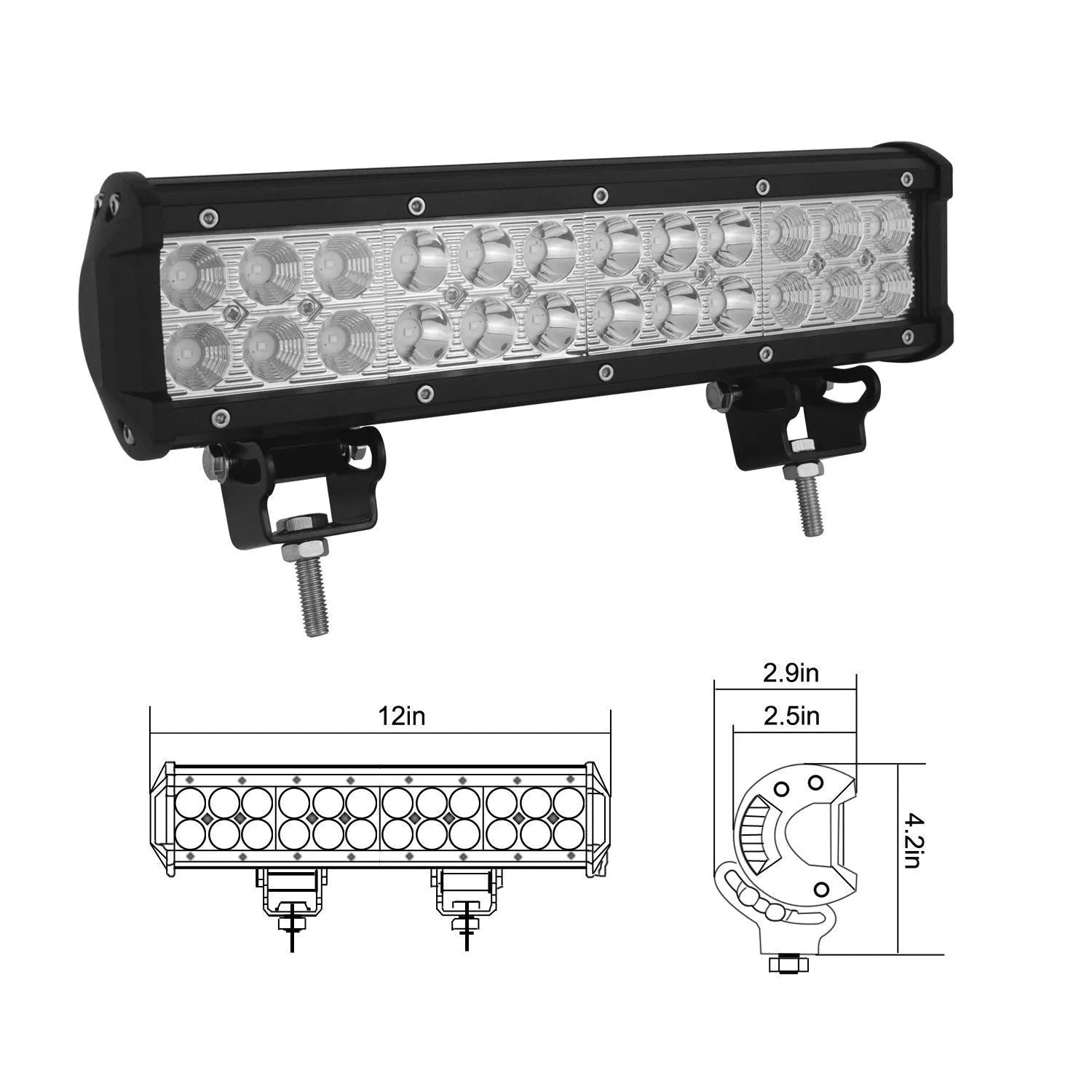 Black aluminium alloy double-row LED roof light bar for off-road vehicles.
