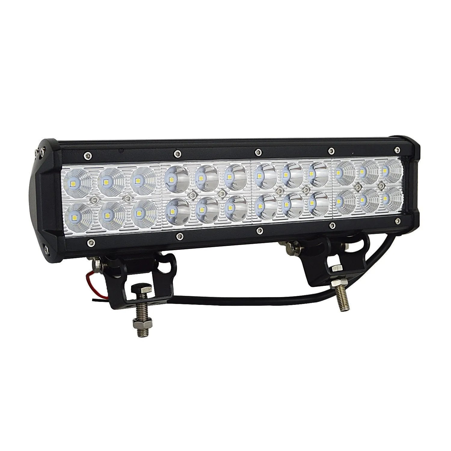 Black aluminium alloy double-row LED roof light bar for off-road vehicles.