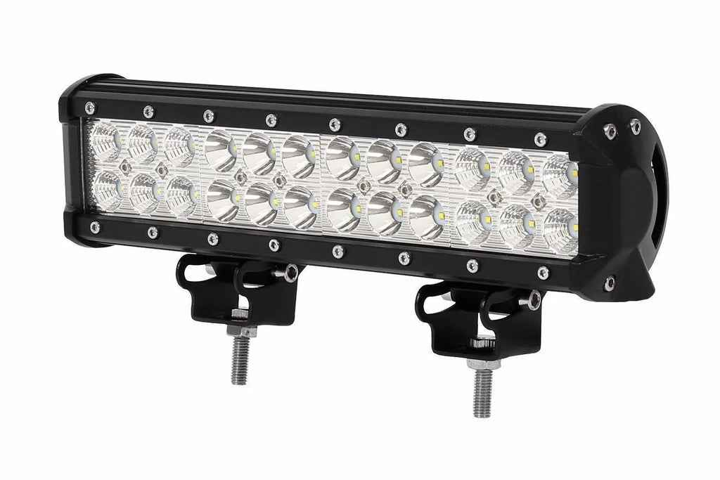 Black aluminium alloy double-row LED roof light bar for off-road vehicles.