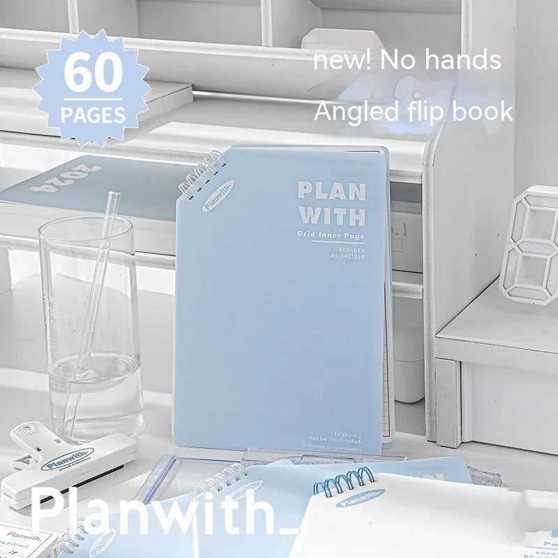 Artsy Ins Style student draft notebook in A5 size with a blue plaid cover, showing oblique angle design.