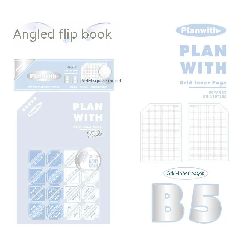 Artsy Ins Style student draft notebook in A5 size with a blue plaid cover, showing oblique angle design.