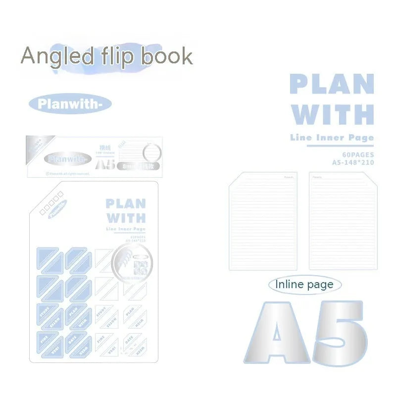 Artsy Ins Style student draft notebook in A5 size with a blue plaid cover, showing oblique angle design.