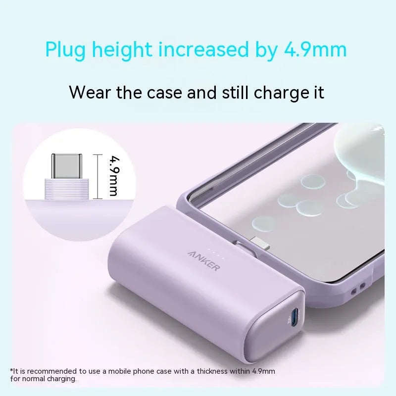 Compact capsule-shaped power bank in various colours with a fold-out USB-C connector.