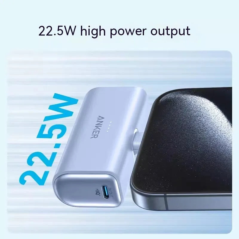Compact capsule-shaped power bank in various colours with a fold-out USB-C connector.