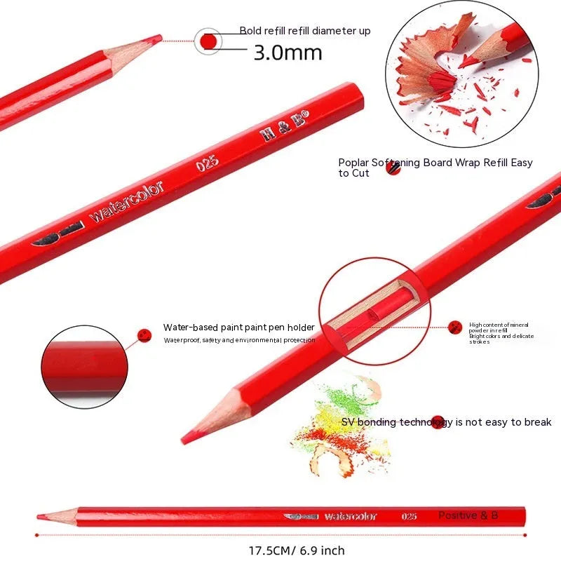 Open iron box showing 24 water-soluble coloured pencils in assorted colours.