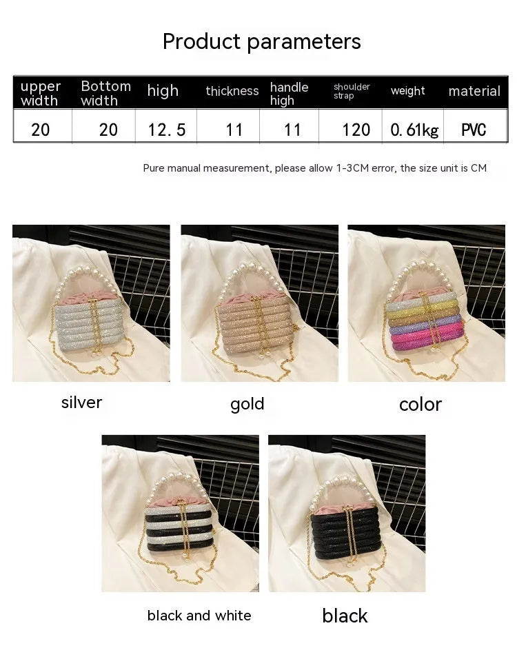 Women's retro style crossbody bag with pearl decoration and single shoulder strap
