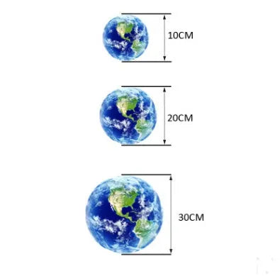 Glow in the dark 3D Earth planet wall sticker in 10cm, 20cm, and 30cm diameter sizes.
