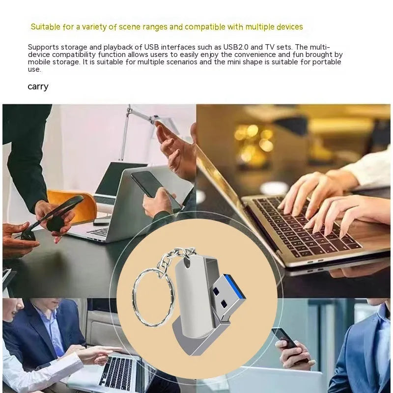 White metal rotary USB flash drive with compact dimensions showing extended USB connector