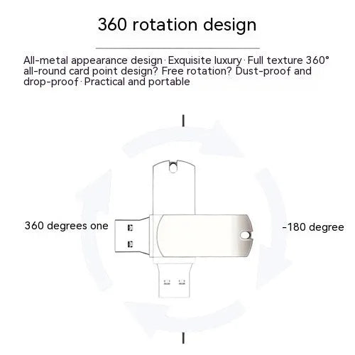 White metal rotary USB flash drive with compact dimensions showing extended USB connector