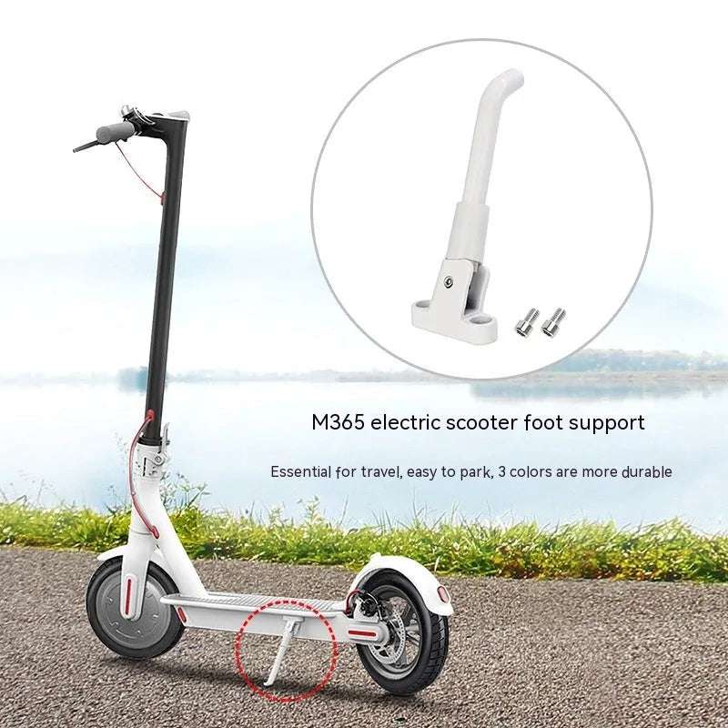 Aluminium alloy electric scooter foot brace accessory in black, white and grey colours with screws