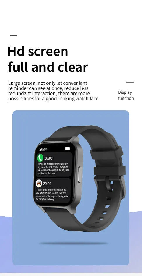 Smart colour screen watch showing health metrics on display, available with black or rose gold mesh and tape straps.