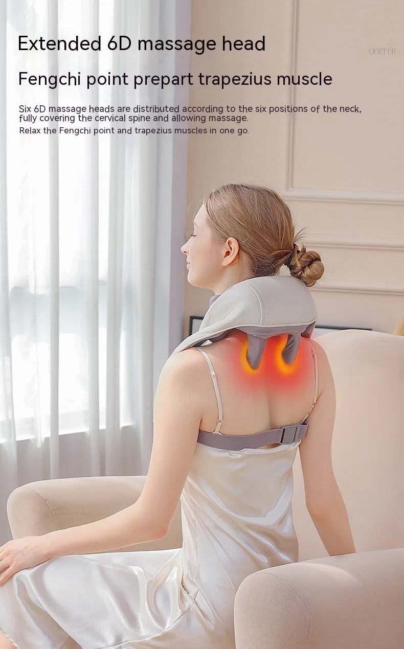 Creamy white rechargeable shoulder and neck massager on a plain background.