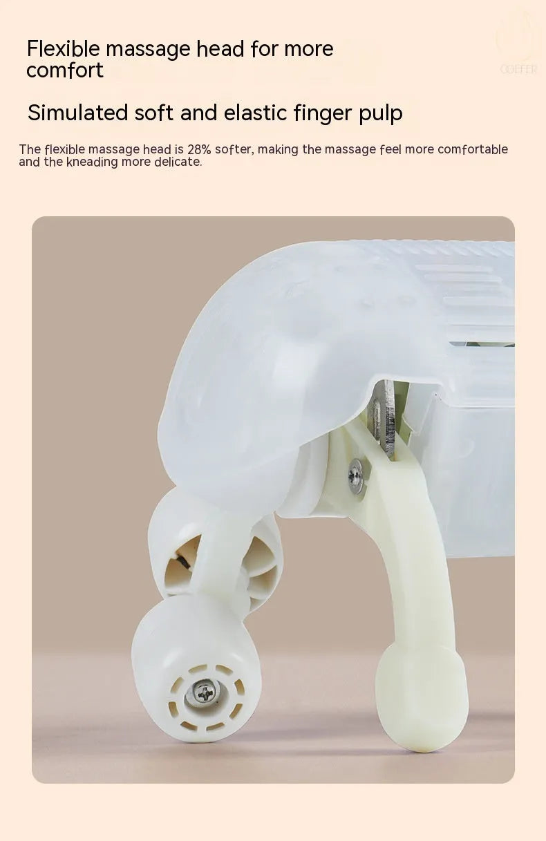Creamy white rechargeable shoulder and neck massager on a plain background.