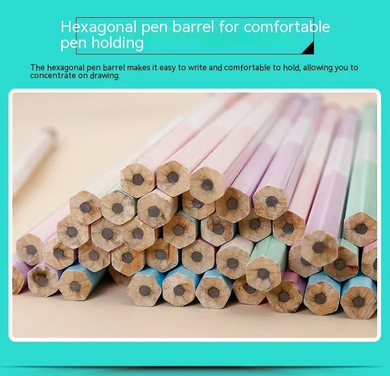 Basswood six-angle thermal transfer pencil with wooden shell, 50-piece barrel pack.