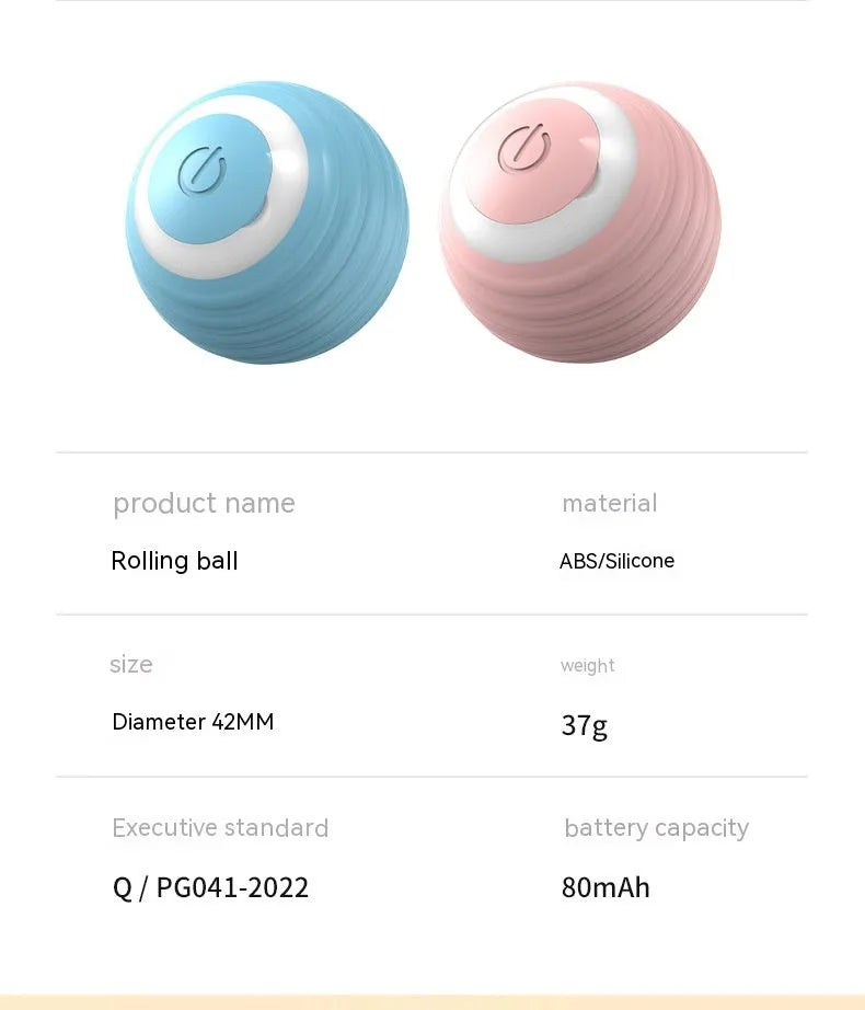 Blue automatic moving cat toy ball on floor with charging cable