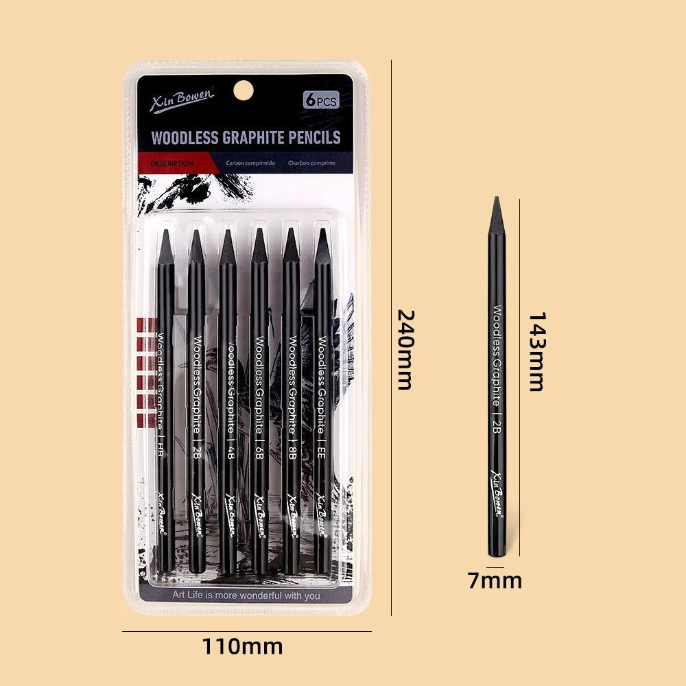 Wood-free graphite sketching pencils set with six hardness grades for art projects