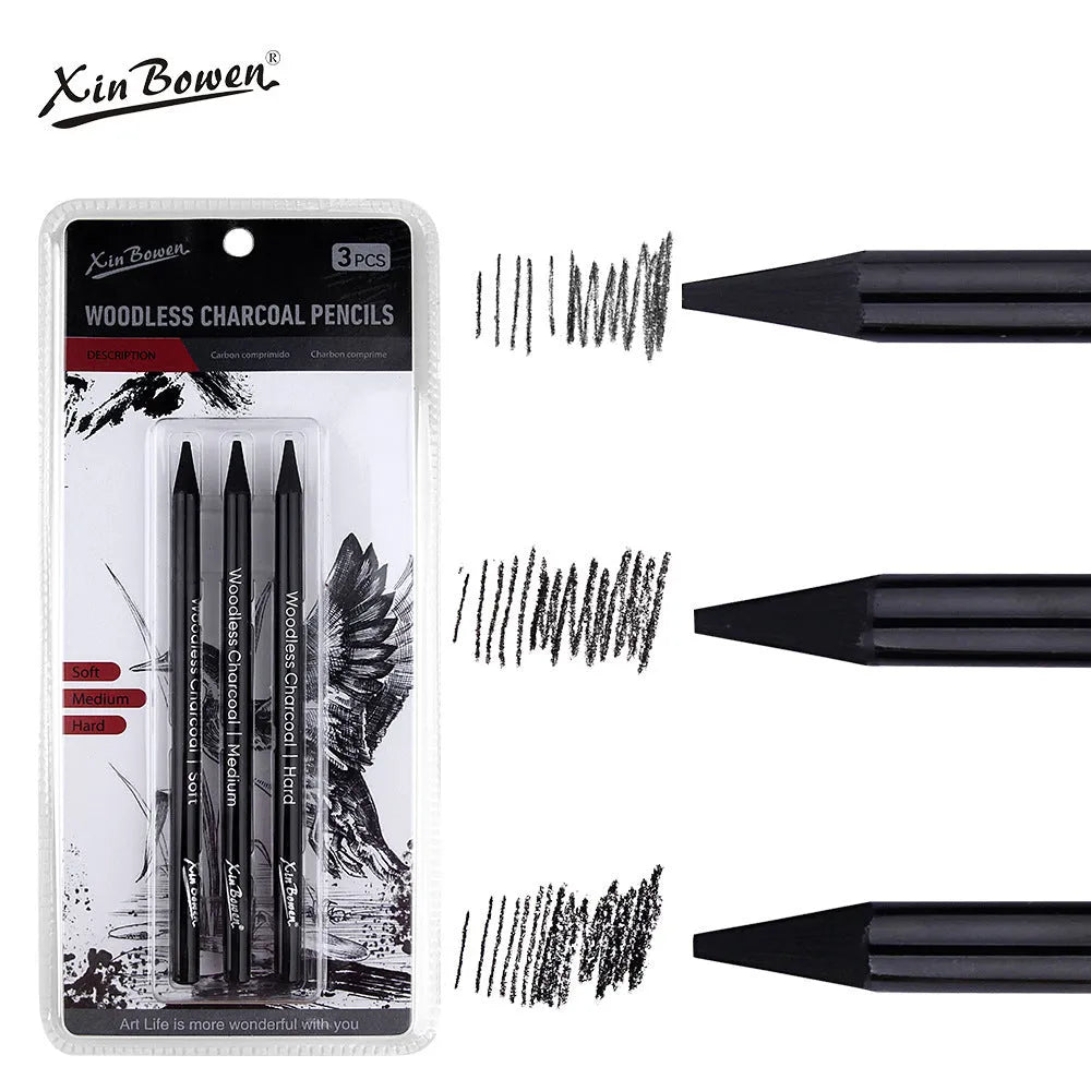 Wood-free graphite sketching pencils set with six hardness grades for art projects