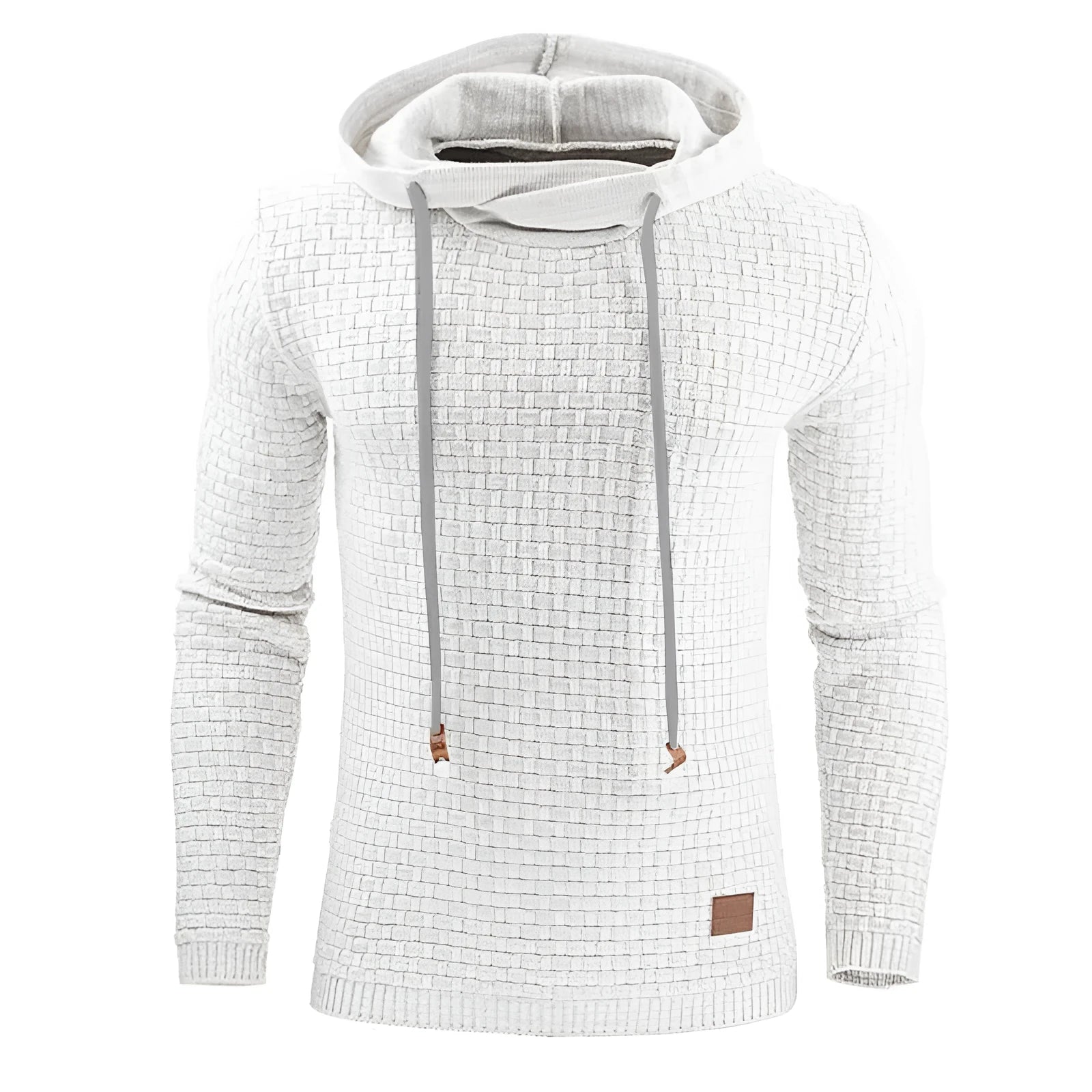 Men's black hoodie sweater made from cotton and polyester blend fabric.