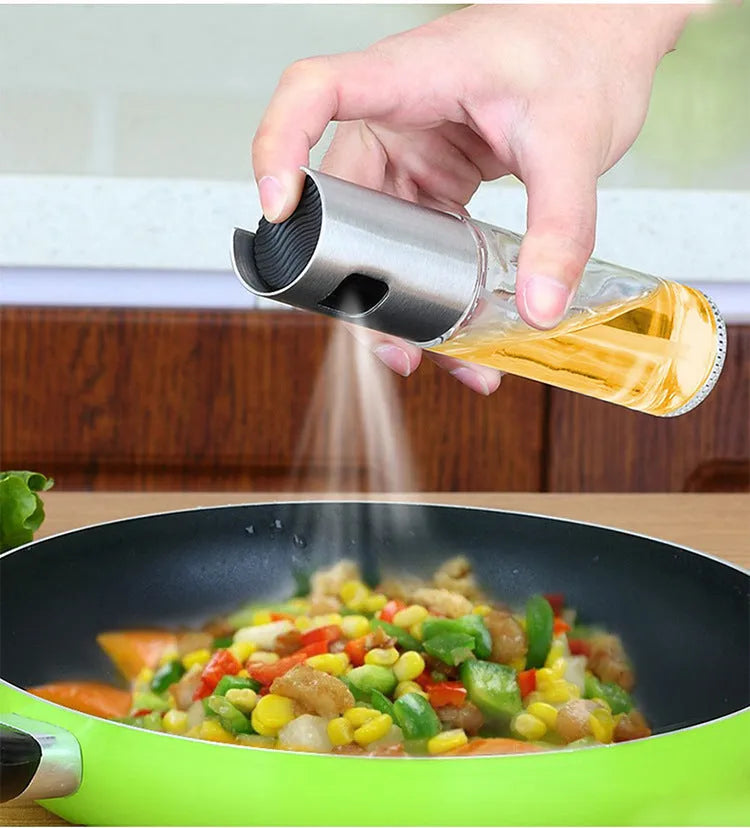 ABS glass push type oil spray bottle 100ml in gold for kitchen cooking