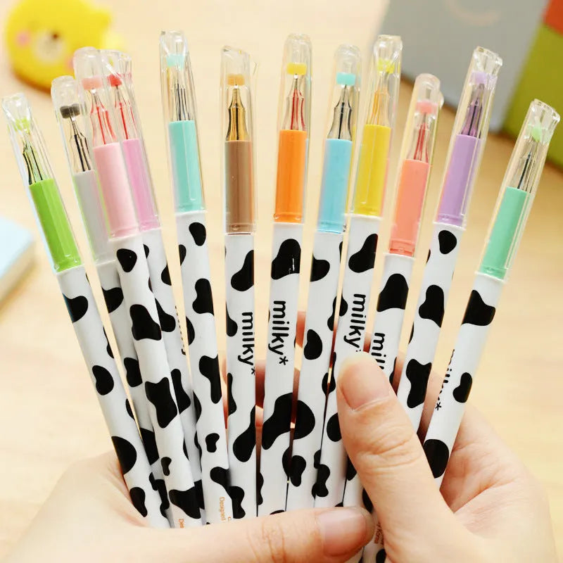 Cow colour gel pen set showing 12 pens with plastic barrels and 0.38mm tips