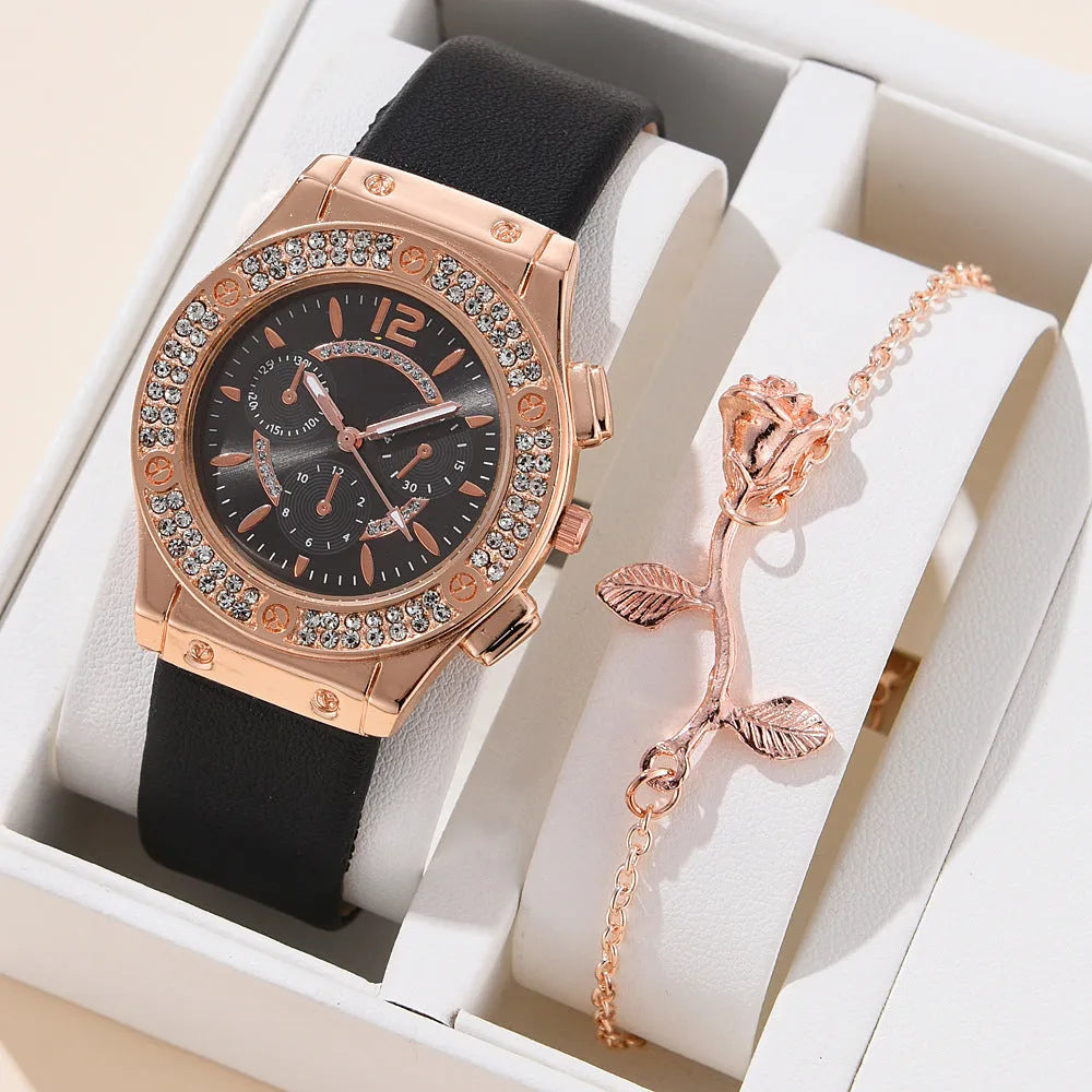 Women's fashion PU strap watch with alloy case and matching bracelet in beige colour