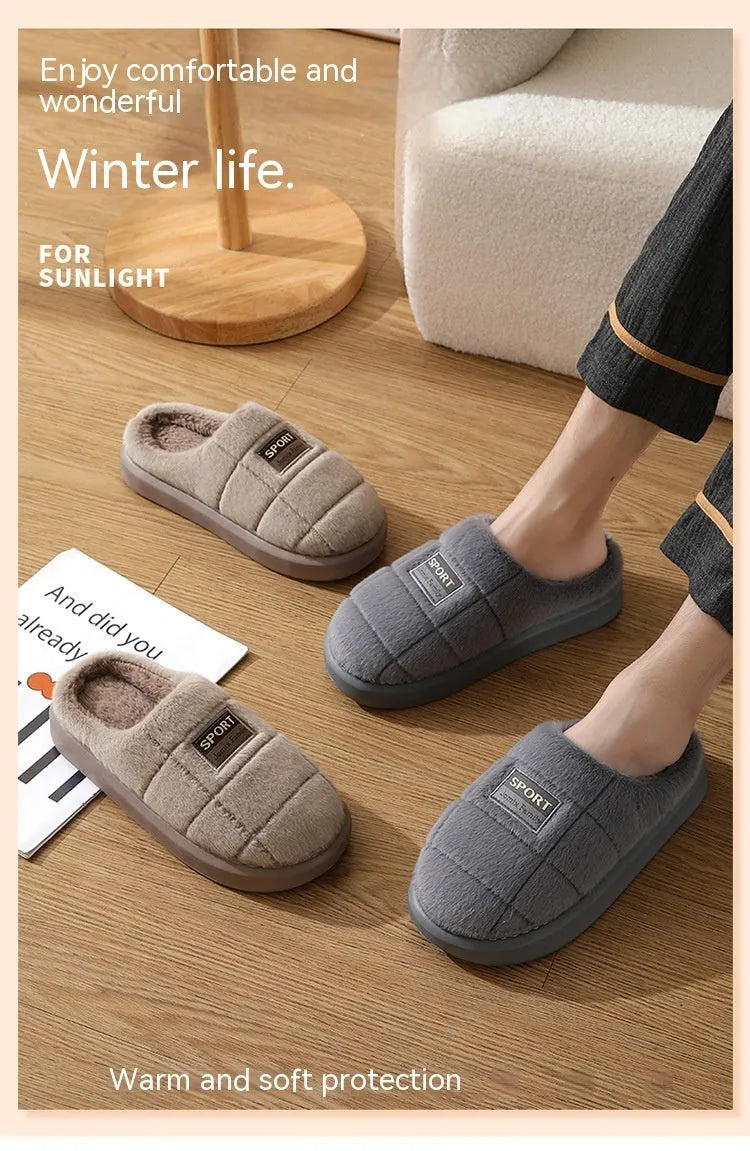 Men's grey winter slippers with artificial wool lining and non-slip EVA rubber soles