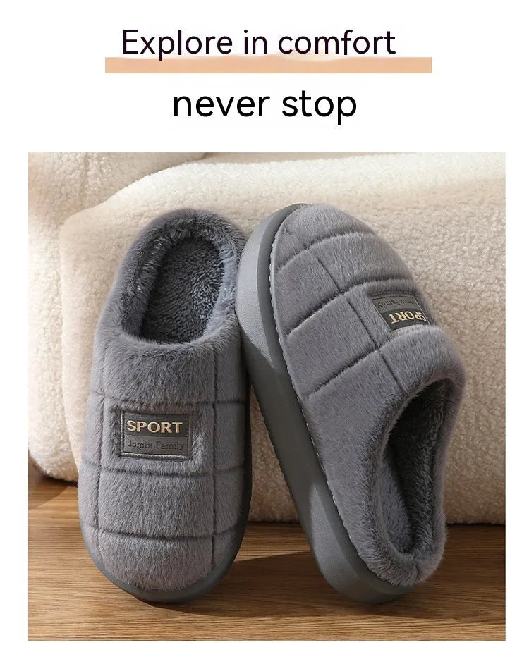Men's grey winter slippers with artificial wool lining and non-slip EVA rubber soles
