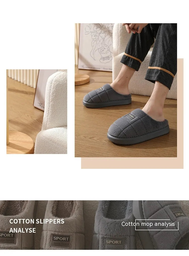 Men's grey winter slippers with artificial wool lining and non-slip EVA rubber soles