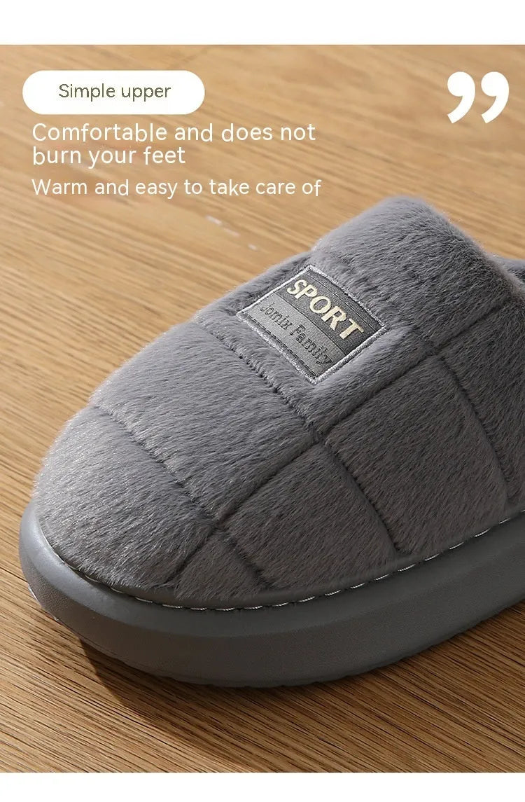 Men's grey winter slippers with artificial wool lining and non-slip EVA rubber soles